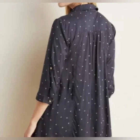 Maeve Anthropologie Monika Polka dots Navy Dots Tunic Top